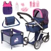 Bayer Design Kombi-Puppenwagen Mega Set, Blau Mit Herzen Und Einhorn 5