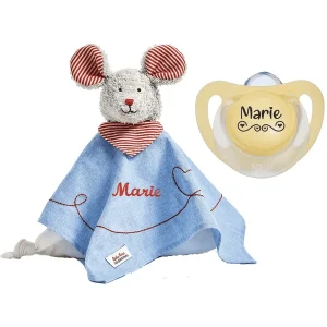 Schnullireich Geschenkset Käthe Kruse Schmusetuch Mit Namen Maus + NUK Namensschnuller (0-6 Mon) Blau 7